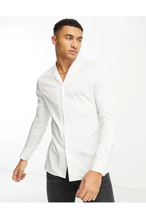 ASOS DESIGN Premium fit slim sateen shirt with mandarin collar in white