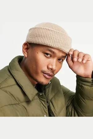ASOS Lambswool mini ribbed fisherman beanie in stone