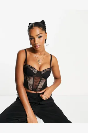 Bershka Lace insert corset top in