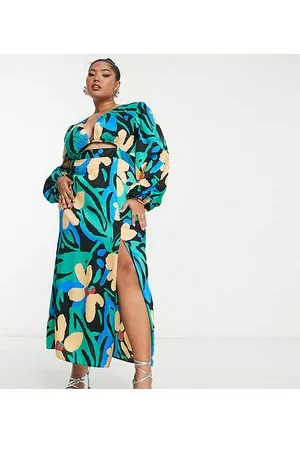 ASOS ASOS DESIGN Curve cutout satin midi dress in bright abstract print