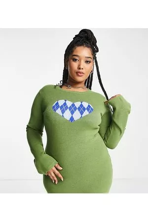 Daisy Street Mini knit dress with heart graphic and flared sleeves