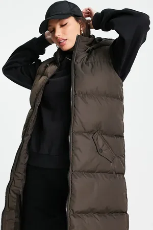 Brave Soul Tall cello long hooded gilet in chocolate