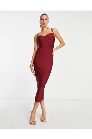 Rare Fashion London bandage bodycon midi dress in wine