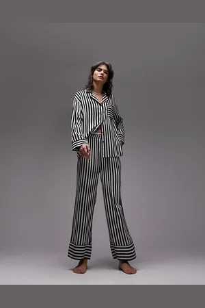 Topshop Stripe piped shirt and trouser pyjama set in monochrome
