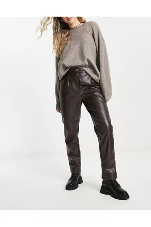 Leather trousers Yves Saint Laurent Brown size 30 UK - US in Leather -  41247893