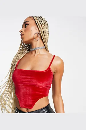 AsYou Corset seam square neck velvet cami top in