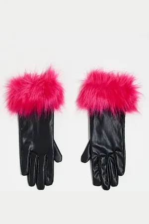 AsYou PU gloves with faux fur trim in black