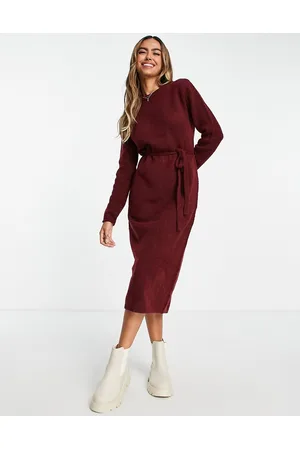 ASOS Knitted midi dress with tie waist in dark