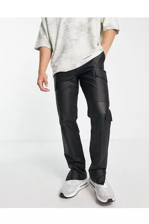 Topman Straight faux leather cargo trousers in