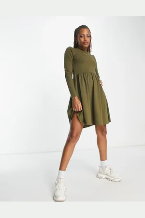 Pieces® Anga long sleeve dress in khaki