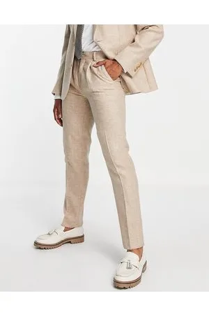Noak British Tweed slim suit trousers in stone