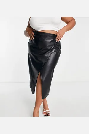 Simply Be Faux leather split front midi skirt in