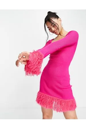ASOS Knitted mini dress with feather hem in