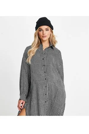 Glamorous Glamorous Maternity relaxed oversized shirt dress in monochrome geo print