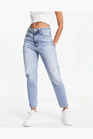 River Island Mom high rise jean with rips in medium