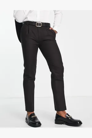Noak British lambswool slim suit trousers in herringbone
