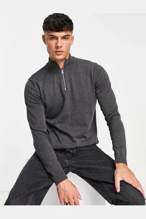 Only & Sons Half zip knitted jumper in light marl