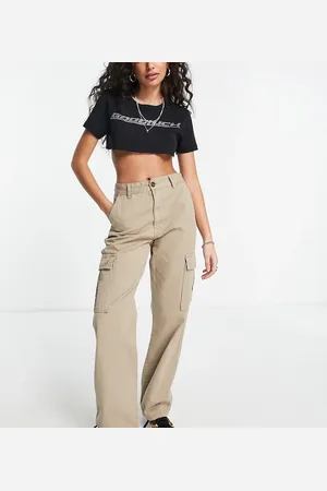Stradivarius STR Petite straight leg cargo trouser in stone