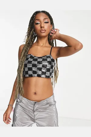 Noisy May Cami top co-ord in sequin checkerboard