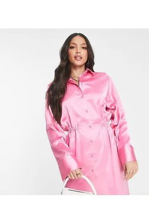 ASOS ASOS DESIGN Tall shoulder pad gathered waist mini satin shirt dress in
