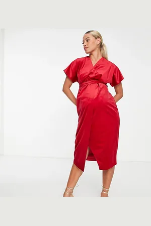 Closet Kimono sleeve velvet midi dress with wrap tie in