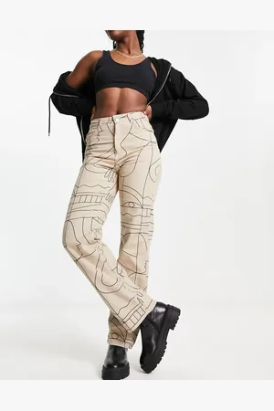 Monki Straight leg trousers in graphic line print