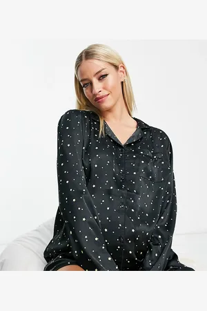 Loungeable Maternity short button through pyjama set in black and