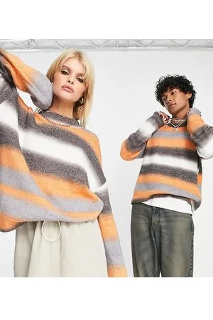 COLLUSION Unisex knitted oversized jumper in orange and brown space dye