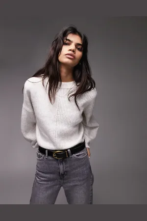 Topshop Knitted ribbed panel crop jumper in