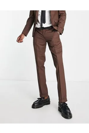 Mennace straight leg suit trousers in dark brown | ASOS