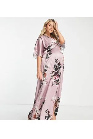 ASOS Hope & Ivy Maternity lace insert satin maxi dress in lilac floral