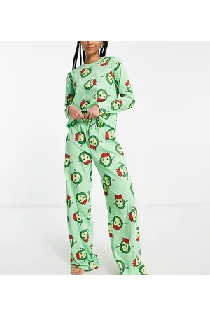 ASOS ASOS DESIGN Tall Christmas brussels long sleeve top & trouser pyjama set in