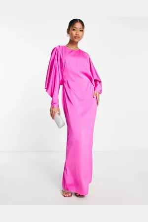 ASOS Satin batwing maxi dress with drape v back in bright