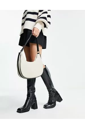My Accessories London curved shoulder bag in beige with clean stripe