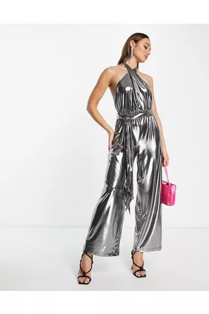 French Connection Women Jumpsuits - Halterneck wide leg jumpsuit in high shine