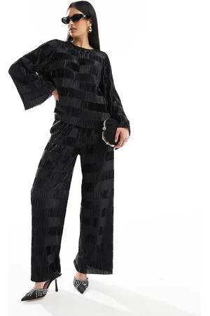 Y.A.S Y.A.S checkerboard plisse wide leg trouser co-ord in