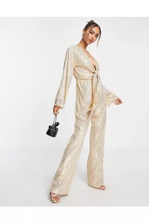 Style Cheat Tie front sequin jumpsuit in