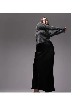 Topshop Curve satin bias midi skirt in