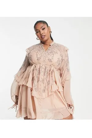 ASOS ASOS DESIGN curve floral embellished frill detail mini dress with button front in blush