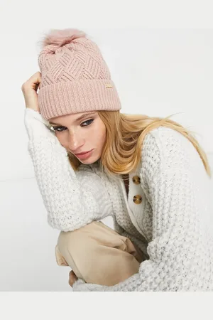 Elle Diamond rib beanie fur bobble hat in