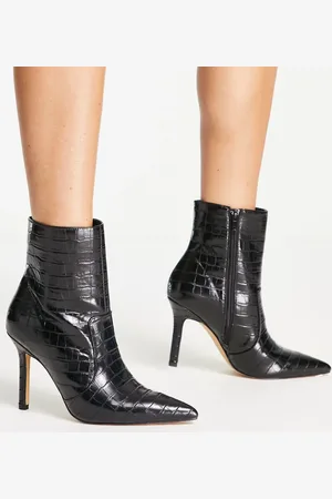 London Rebel Pointed stiletto ankle boots in croc