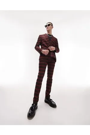 Topman Super skinny tartan checked suit trousers in