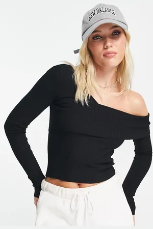 Miss Selfridge Asym knit rib bardot top in