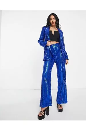 High Waisted Sequin Trousers in Silver  Chi Chi London