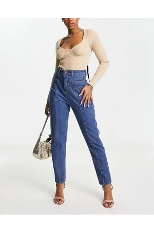 FAE High waist western style top stitch jeans in indigo
