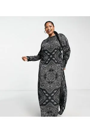 VERO MODA Satin ruched maxi dress with split in paisley print