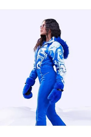 ASOS 4505 Petite ski fitted belted ski suit with faux fur hood