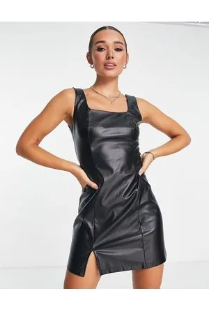 Urban Threads Square neck faux leather mini dress in