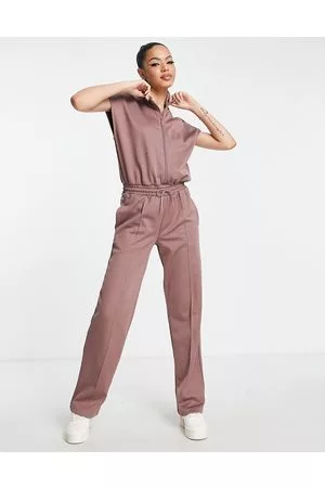 adidas Contempo chunky striped jumpsuit in mauve