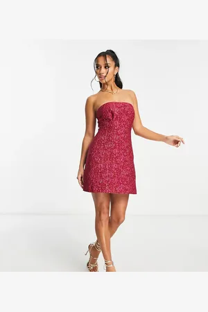 Forever New Textured 90s mini dress in and pink boucle